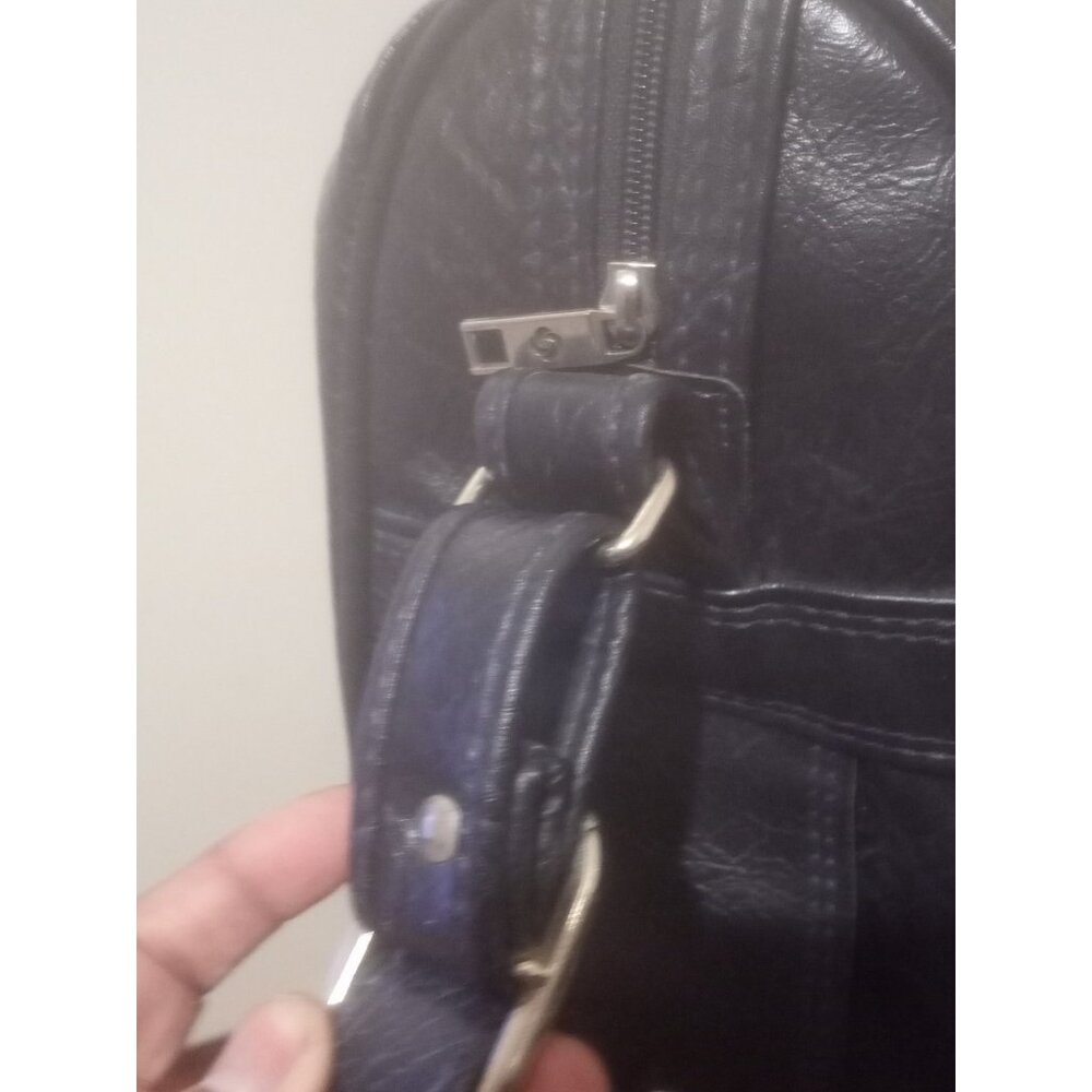 Vintage Samsonite Messenger Bag Navy Blue Leather Inner Pockets carry Handle - Picture 6 of 10